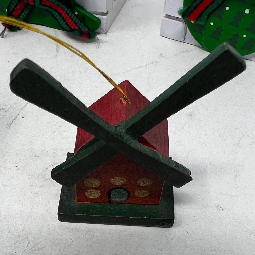 Wooden Christmas Ornaments Rocking Horse Sled Windmill Tree Holiday Lot‎ of 11